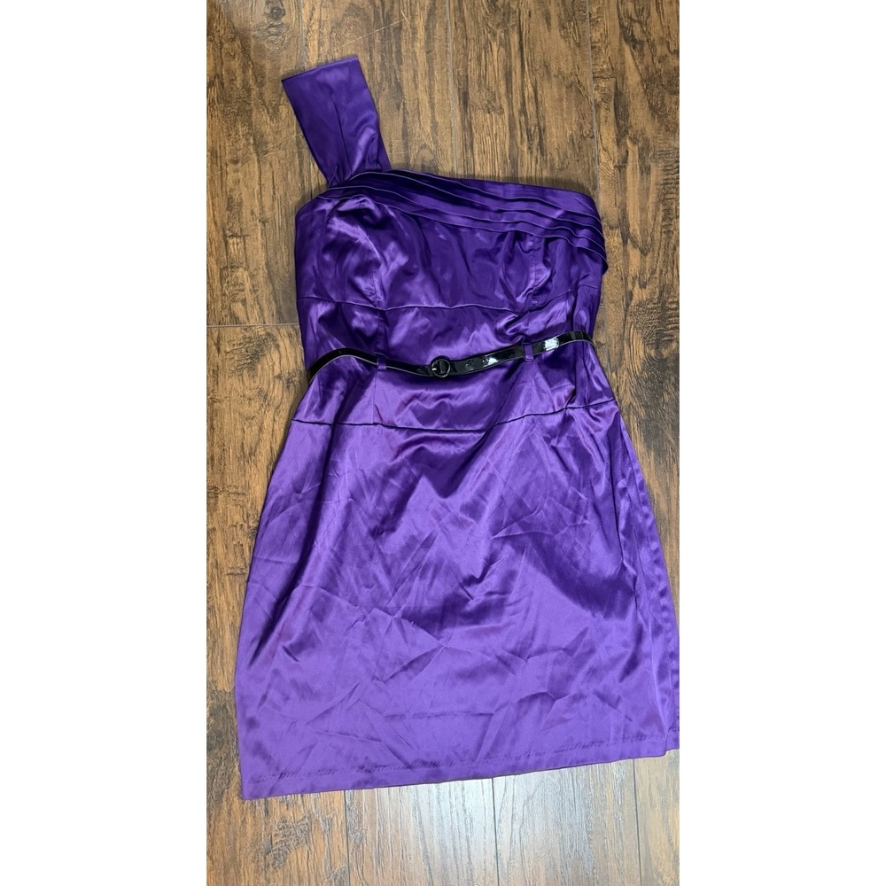 WISHES WISHES WISHES Purple Short Satin Formal Stretch Dress Jrs 16 Y2K